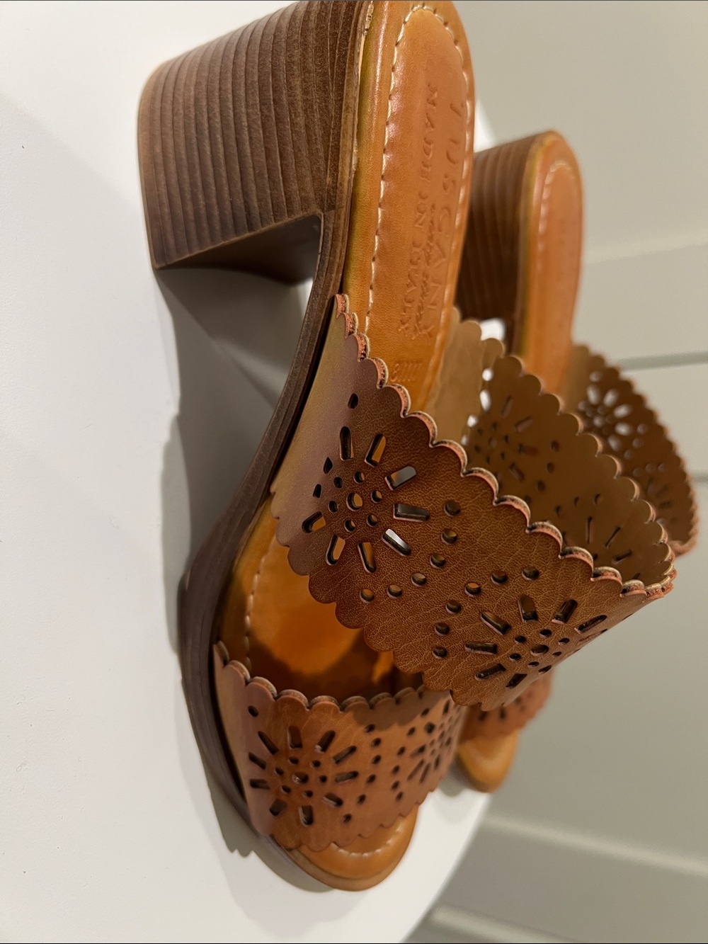 Women's Laser-Cut Block Heel Sandals - synthetic upper.  Comfortable and chic